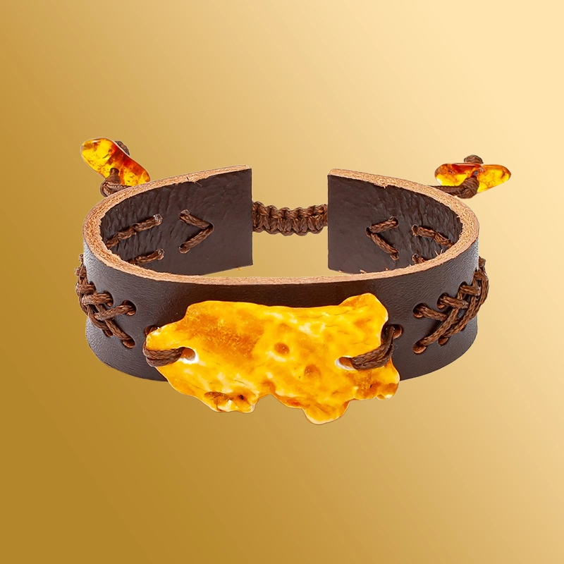Браслеты кожаные и каучуковые с янтарем